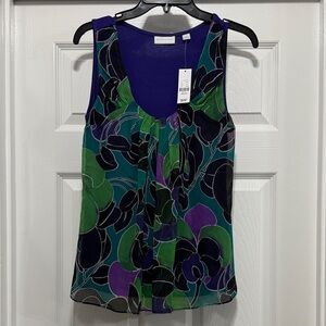 BRAND NEW New York & Co Sleeveless Floral Blouse: Green, Purple, Black - Size M